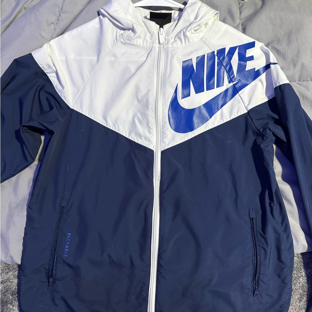 Nike Navy and White Hooded Jacket
